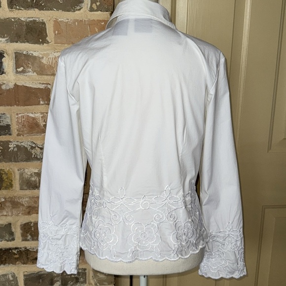 Crossing Pointe White Long Sleeve Embroidery Embellished Button Down Shirt Sz L - Picture 4 of 11